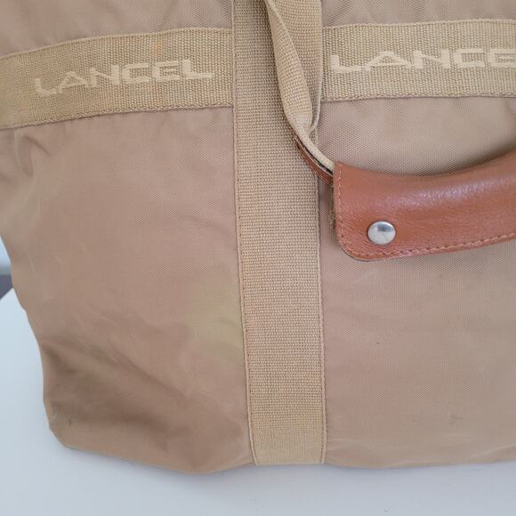 Lancel Paris Vintage Bag Duffle Handbag Zip XL Large Nylon Beige Designer Logo - Picture 10 of 11